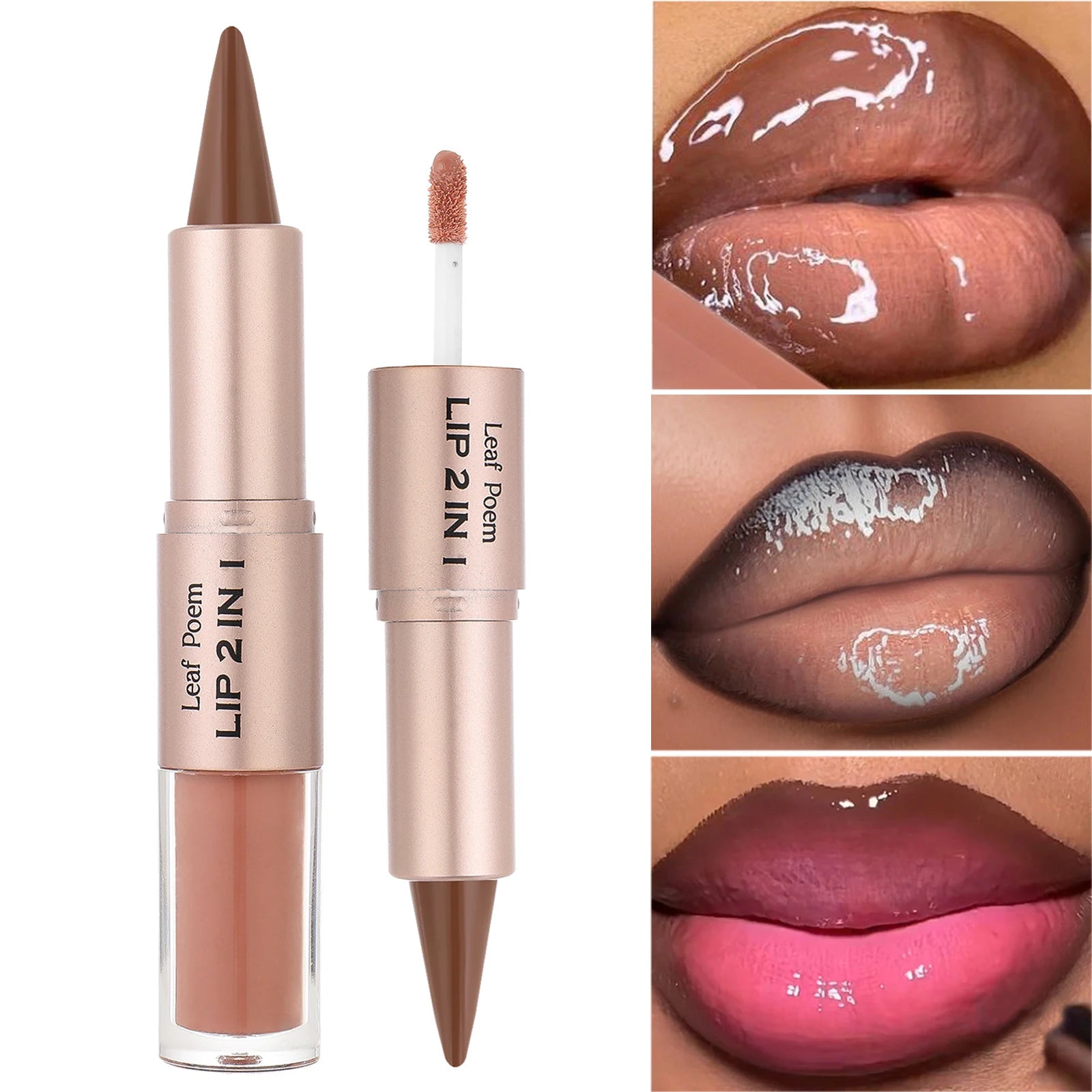 Black Brown Tapered Lip Liner Contour Pencil Double Head Mirror Plumping Lip Glaze Crystal Lip Gloss Sexy Red Lips Tint Makeup