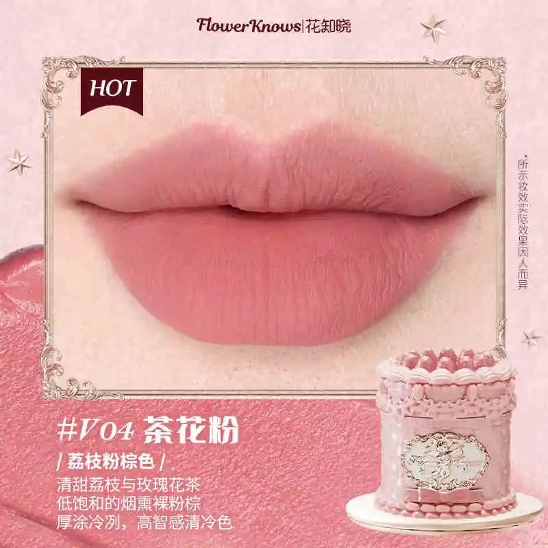 Flower Knows Strawberry Rococo Series Cloud Lip Cream Lip Gloss Long Lasting Velvet Lip Tint Lipstick for Women Cosmetic