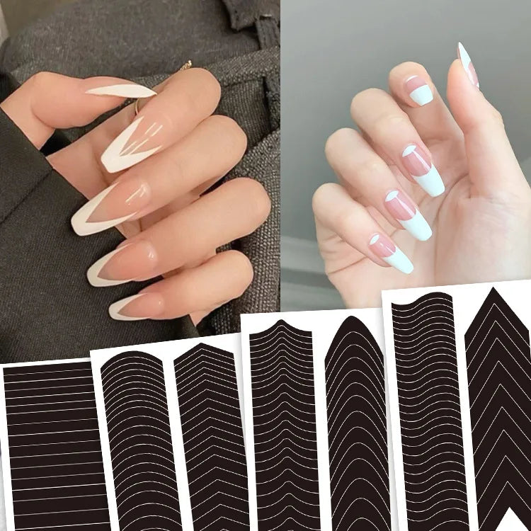 French Strip Line Nail Art Form Fringe Tip Guides Wavy Oblique Spray Template Stickers Creative Stencil DIY Manicure Tools Decor