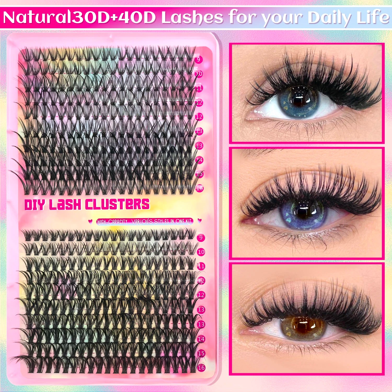False eyelashes Clusters Natural Thick Volume eyelashes Extension Kit - High-Capacity Individual Lashes with Applicators