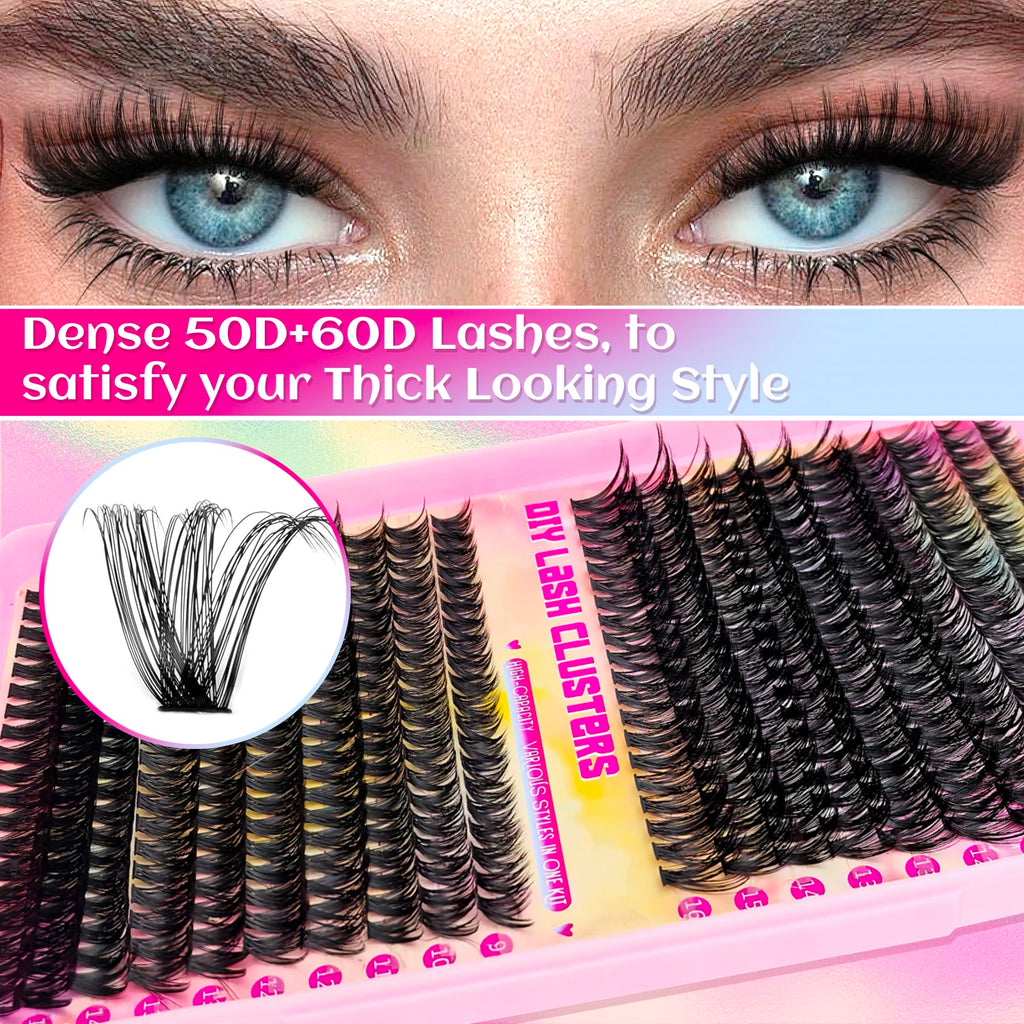 False eyelashes Clusters Natural Thick Volume eyelashes Extension Kit - High-Capacity Individual Lashes with Applicators