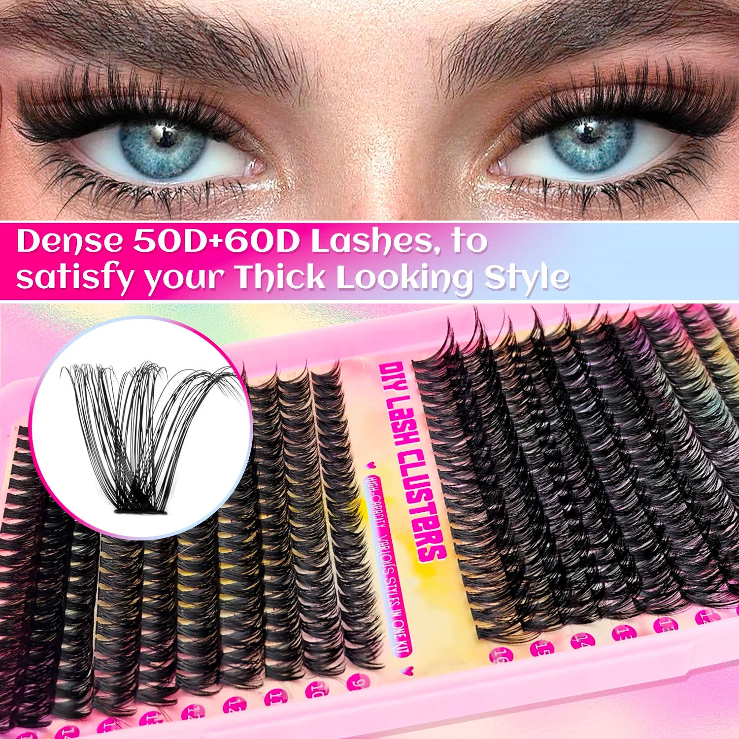 False eyelashes Clusters Natural Thick Volume eyelashes Extension Kit - High-Capacity Individual Lashes with Applicators