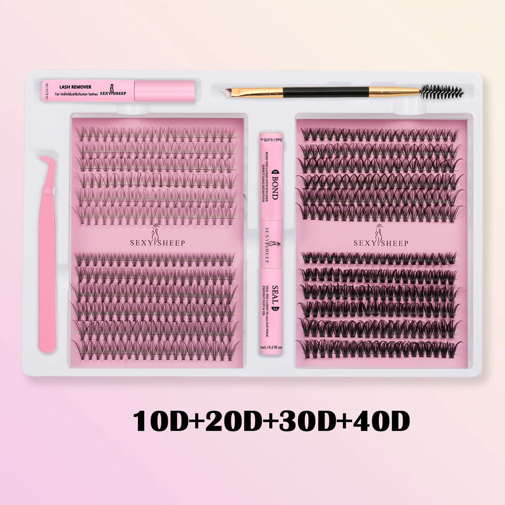 DIY False Eyelashes Clusters Extensions Individual Lashes Cluster Natural Segmented With glue,Remover,lash brush，tweezers
