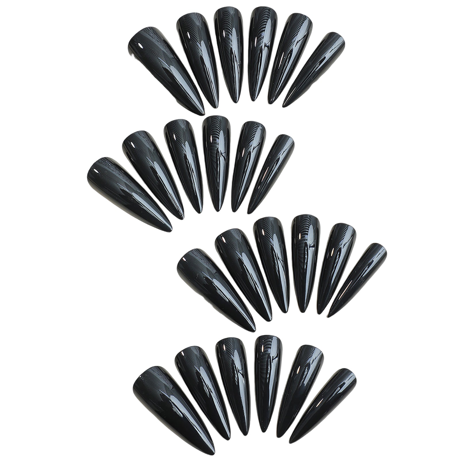24pcs Glossy Black Fake Nails Set Press On Nail Tips Solid Color Long Stiletto Removable Artificial Nails Decoration Nail Art
