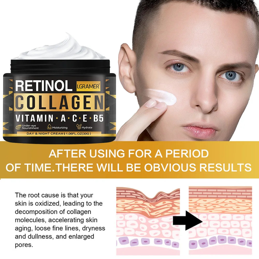 Men's Retinol Collagen Face Cream Skincare Moisturizing Brightening Hydrating Smooth Wrinkles Firming Facial Men Skin Care