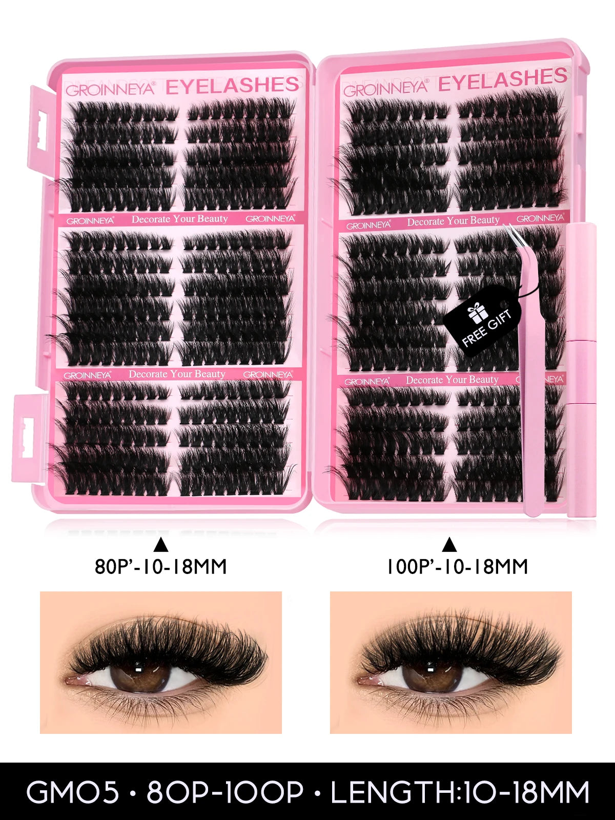 GROINNEYA Lash Clusters Kit Cat Lashes 640 Pcs with Lash Bond & Seal Cluster Eyelash Extensions Eyelash Clusters Kit DIY at Home