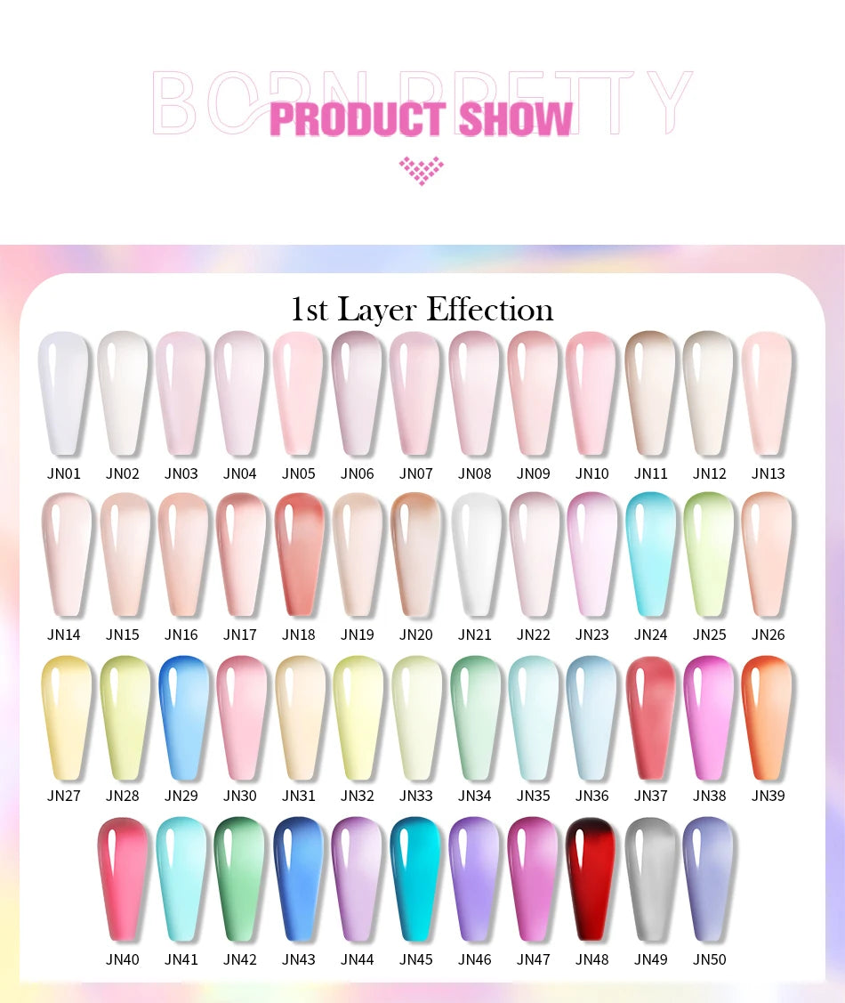 BORN PRETTY 10ml Jelly Nude Gel Nail Polish 50 Colors Semi Transparent Nail Art Nail Supplies Soak off UV LED Nails Gel Varnish