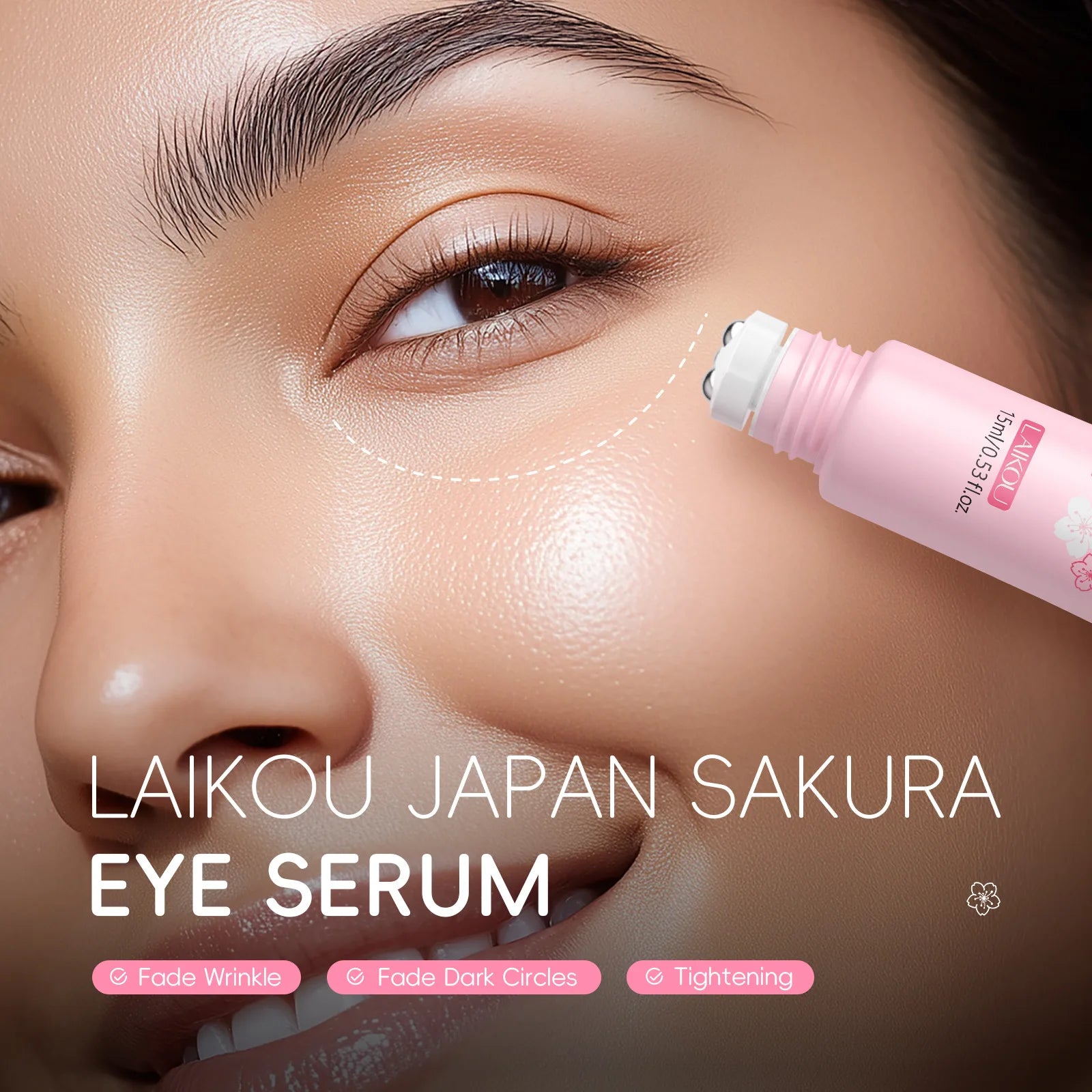 LAIKOU Sakura Eye Serum Roller Massage Hyaluronic Acid Skin Care Eye Bags Cream Moisturizing Dark Circles 15ml