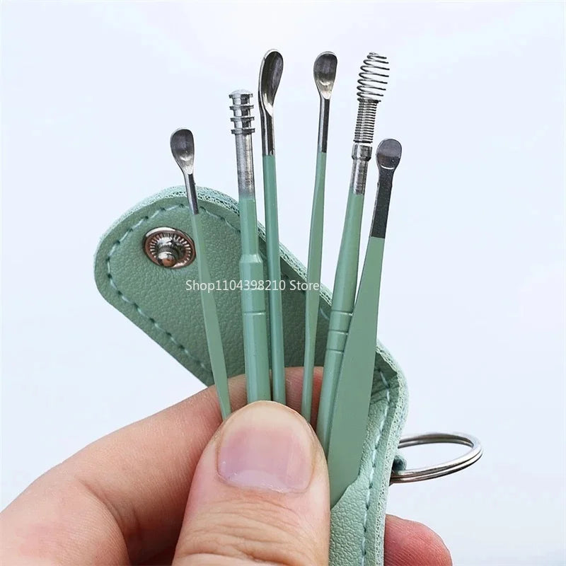 6pcs Stainless Steel Ear Wax Removal Tool Set Spiral Rotating EarPicking Spoon Ear Picker Spoon For Cleaning Collecting Ear Wax