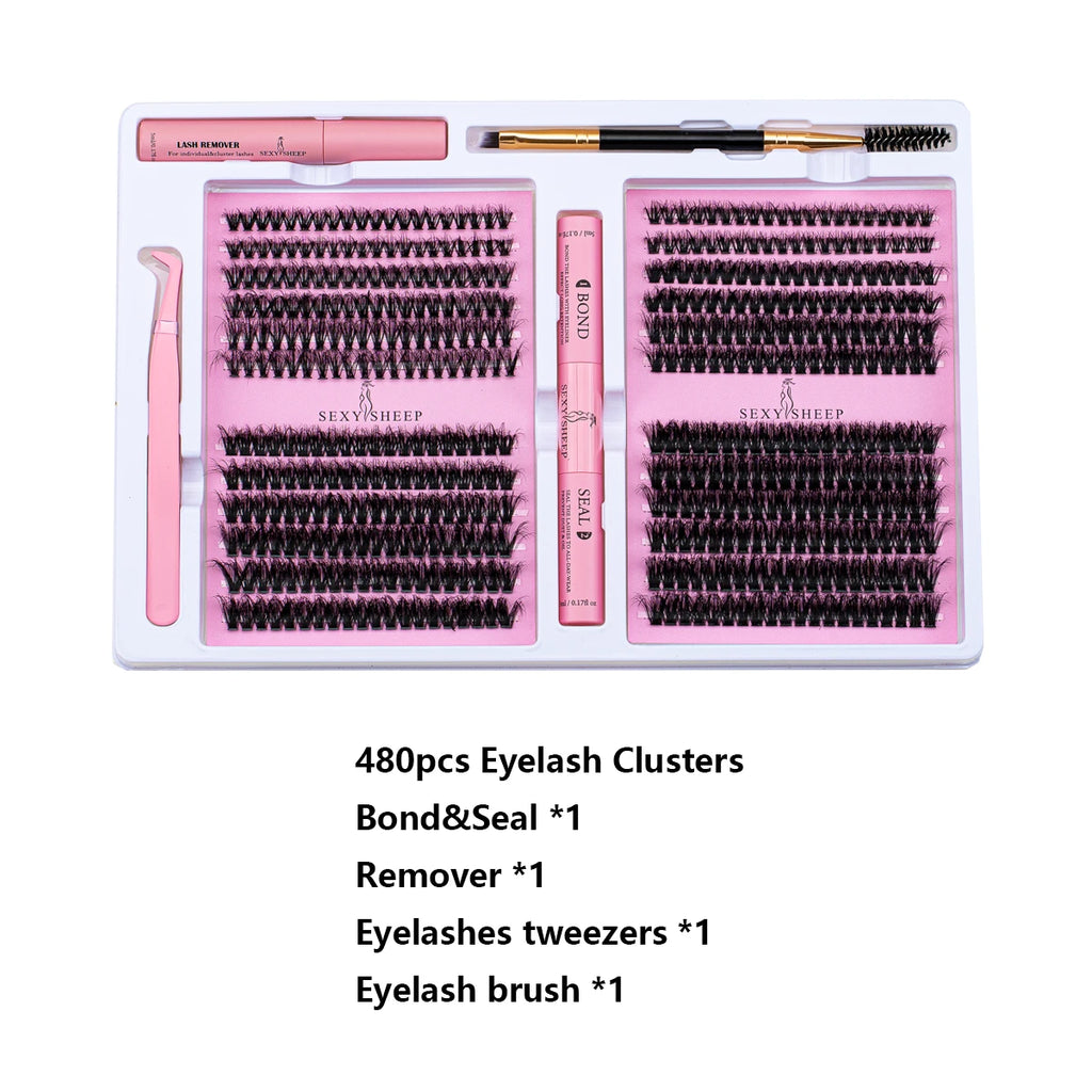 DIY False Eyelashes Clusters Extensions Individual Lashes Cluster Natural Segmented With glue,Remover,lash brush，tweezers