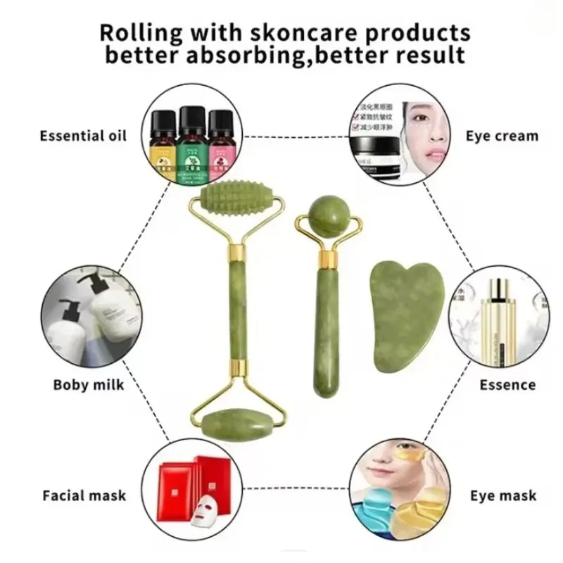 Natural Jade Roller Massager for Face Roller facial liftting Anti-wrinkle Gua Sha Jade Stone Face Massager Beauty Skin Care Tool