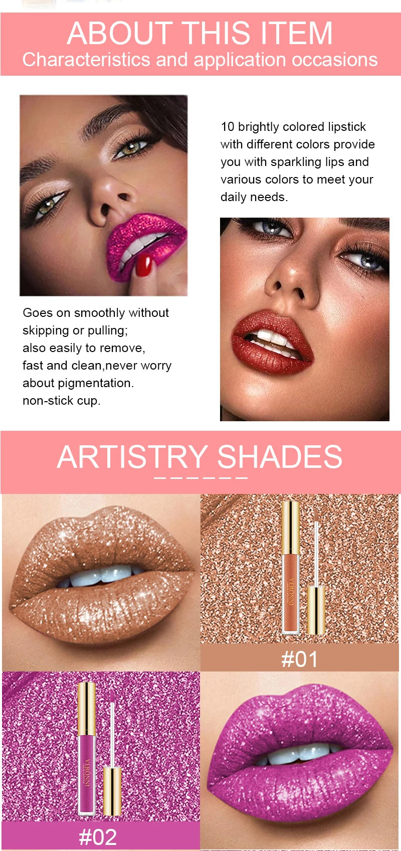 15 Color Glitter Liquid Lipsticks Shimmer Shiny Lipgloss Pearlescent Lip Tint Waterproof Long Lasting Matte Diamond Lips Glaze