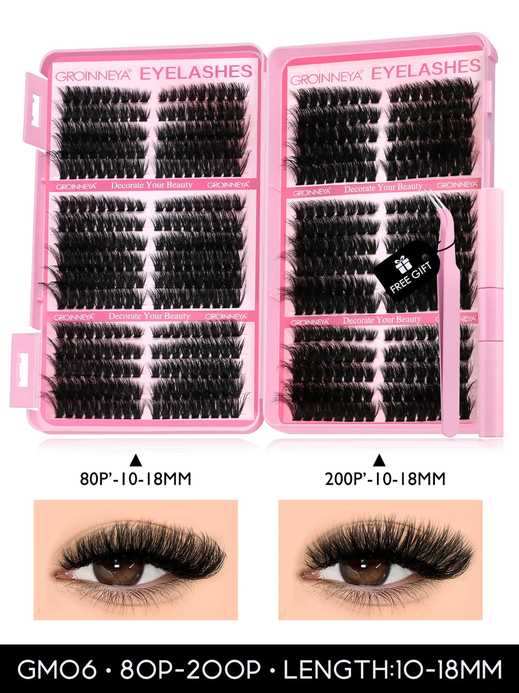 GROINNEYA Lash Clusters Kit Cat Lashes 640 Pcs with Lash Bond & Seal Cluster Eyelash Extensions Eyelash Clusters Kit DIY at Home