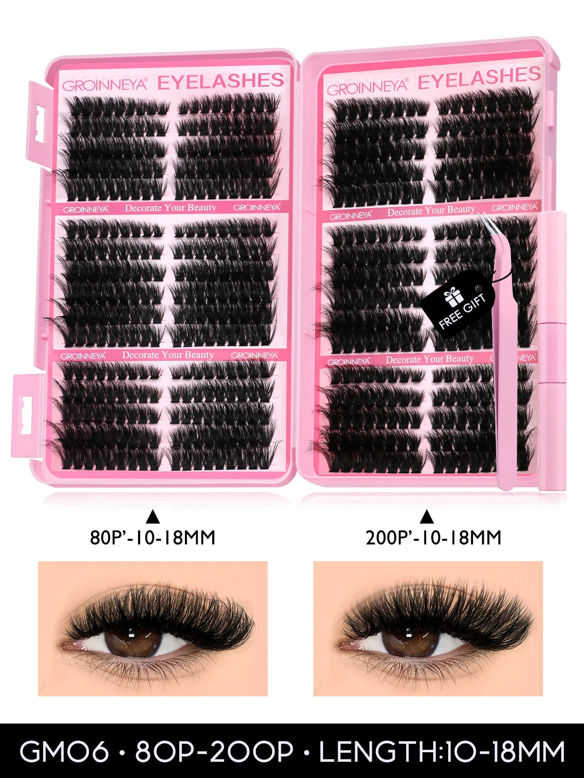GROINNEYA Lash Clusters Kit Cat Lashes 640 Pcs with Lash Bond & Seal Cluster Eyelash Extensions Eyelash Clusters Kit DIY at Home