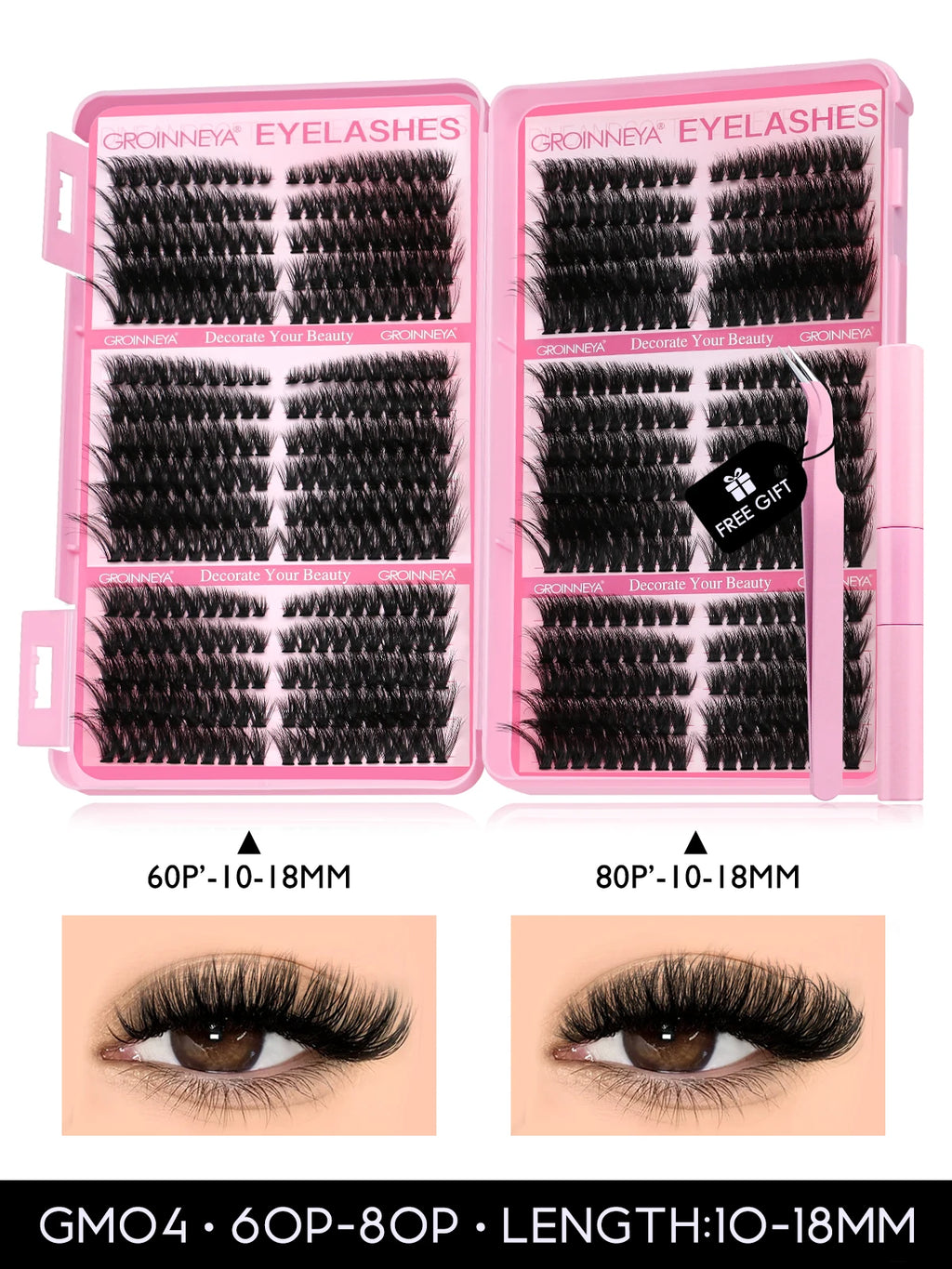 GROINNEYA Lash Clusters Kit Cat Lashes 640 Pcs with Lash Bond & Seal Cluster Eyelash Extensions Eyelash Clusters Kit DIY at Home