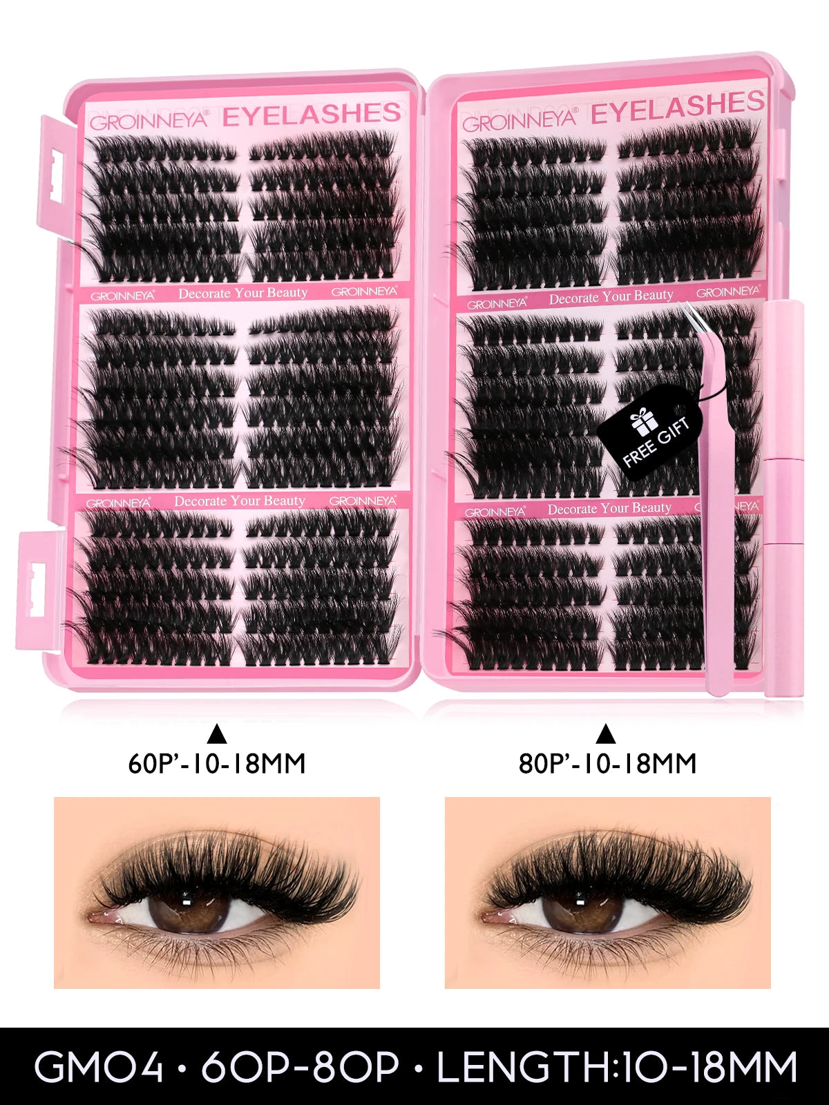 GROINNEYA Lash Clusters Kit Cat Lashes 640 Pcs with Lash Bond & Seal Cluster Eyelash Extensions Eyelash Clusters Kit DIY at Home