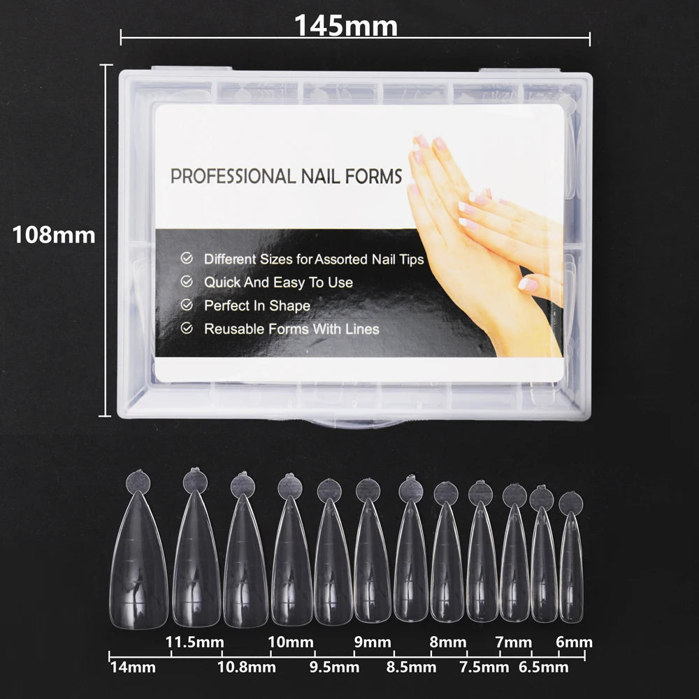 NEW Stiletto Coffin Clear Dual Forms False Tips Quick Building Gel Mold Nail System Full Cover Nail Extension Forms Top