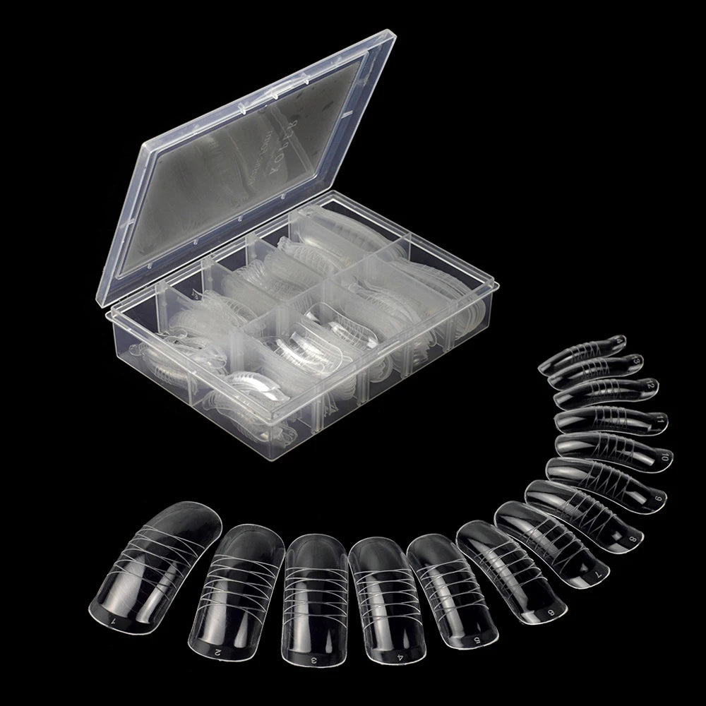 NEW Stiletto Coffin Clear Dual Forms False Tips Quick Building Gel Mold Nail System Full Cover Nail Extension Forms Top
