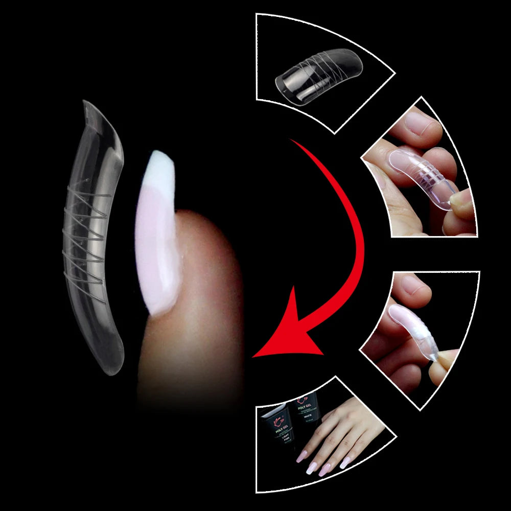NEW Stiletto Coffin Clear Dual Forms False Tips Quick Building Gel Mold Nail System Full Cover Nail Extension Forms Top