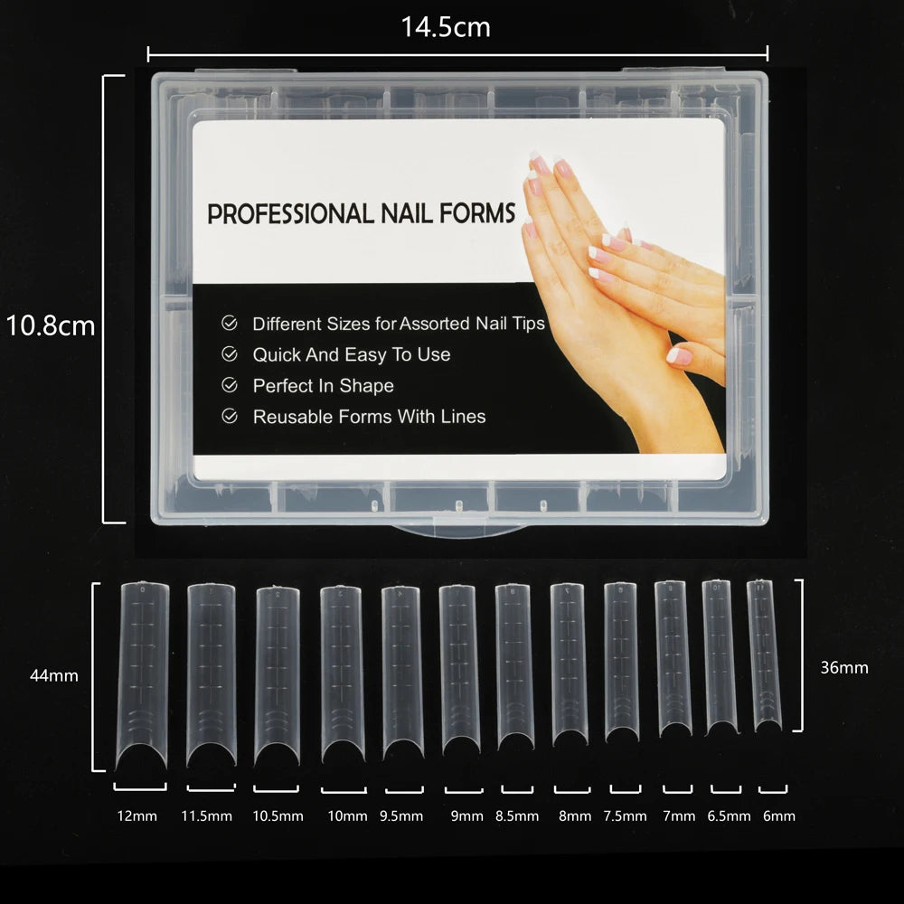 NEW Stiletto Coffin Clear Dual Forms False Tips Quick Building Gel Mold Nail System Full Cover Nail Extension Forms Top