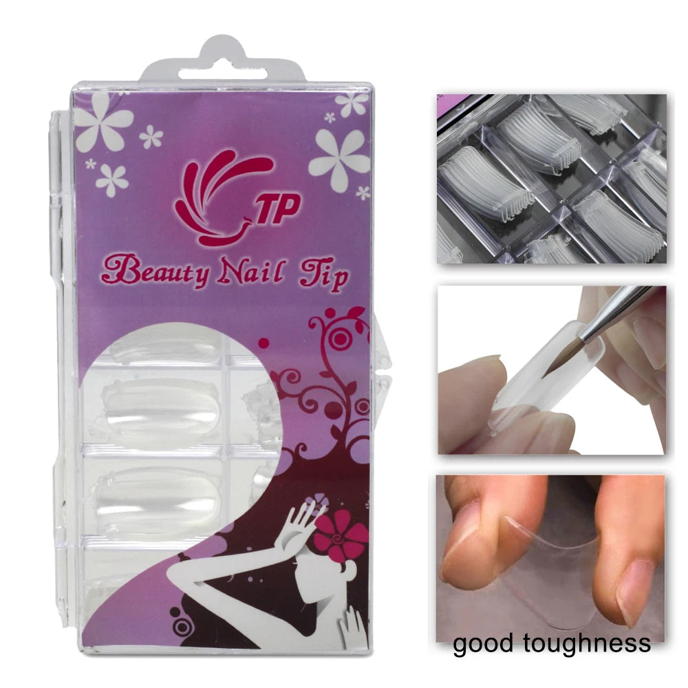 NEW Stiletto Coffin Clear Dual Forms False Tips Quick Building Gel Mold Nail System Full Cover Nail Extension Forms Top
