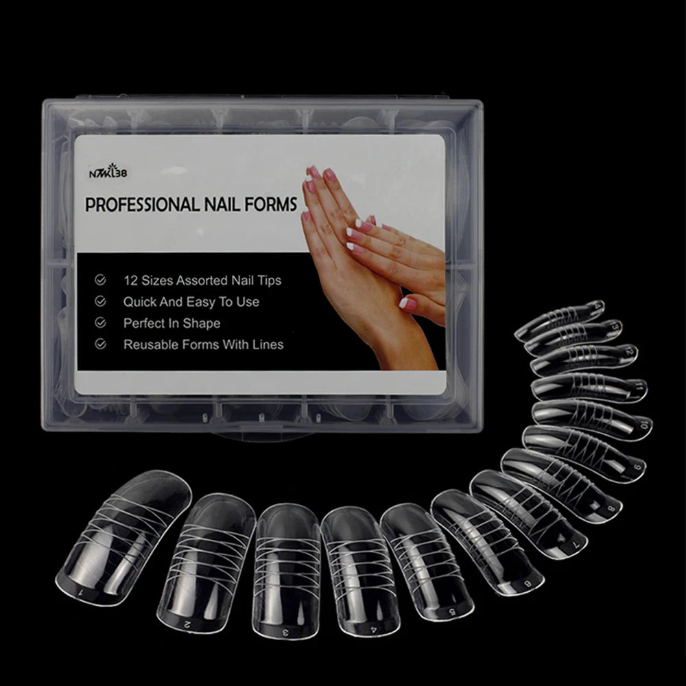 NEW Stiletto Coffin Clear Dual Forms False Tips Quick Building Gel Mold Nail System Full Cover Nail Extension Forms Top