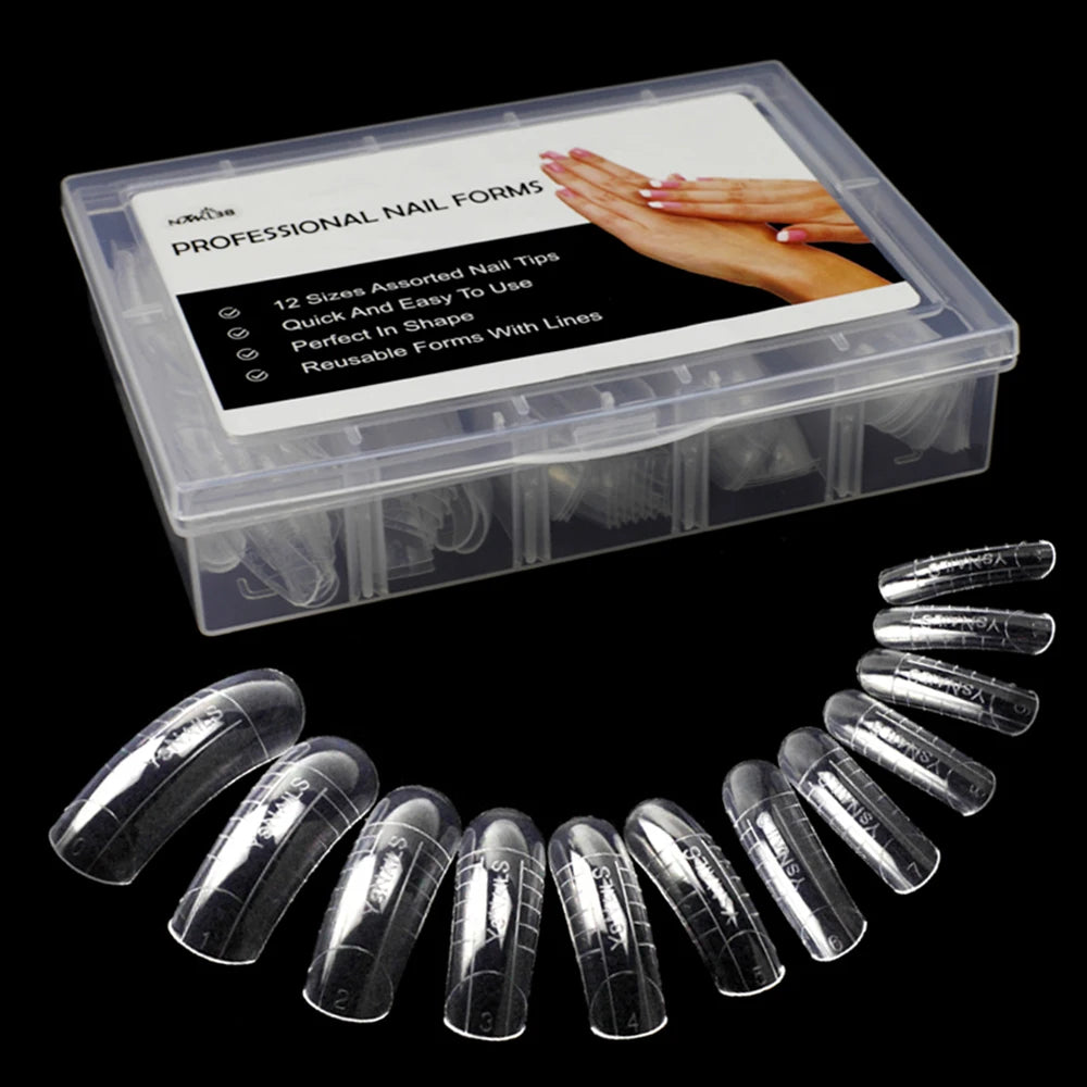 NEW Stiletto Coffin Clear Dual Forms False Tips Quick Building Gel Mold Nail System Full Cover Nail Extension Forms Top