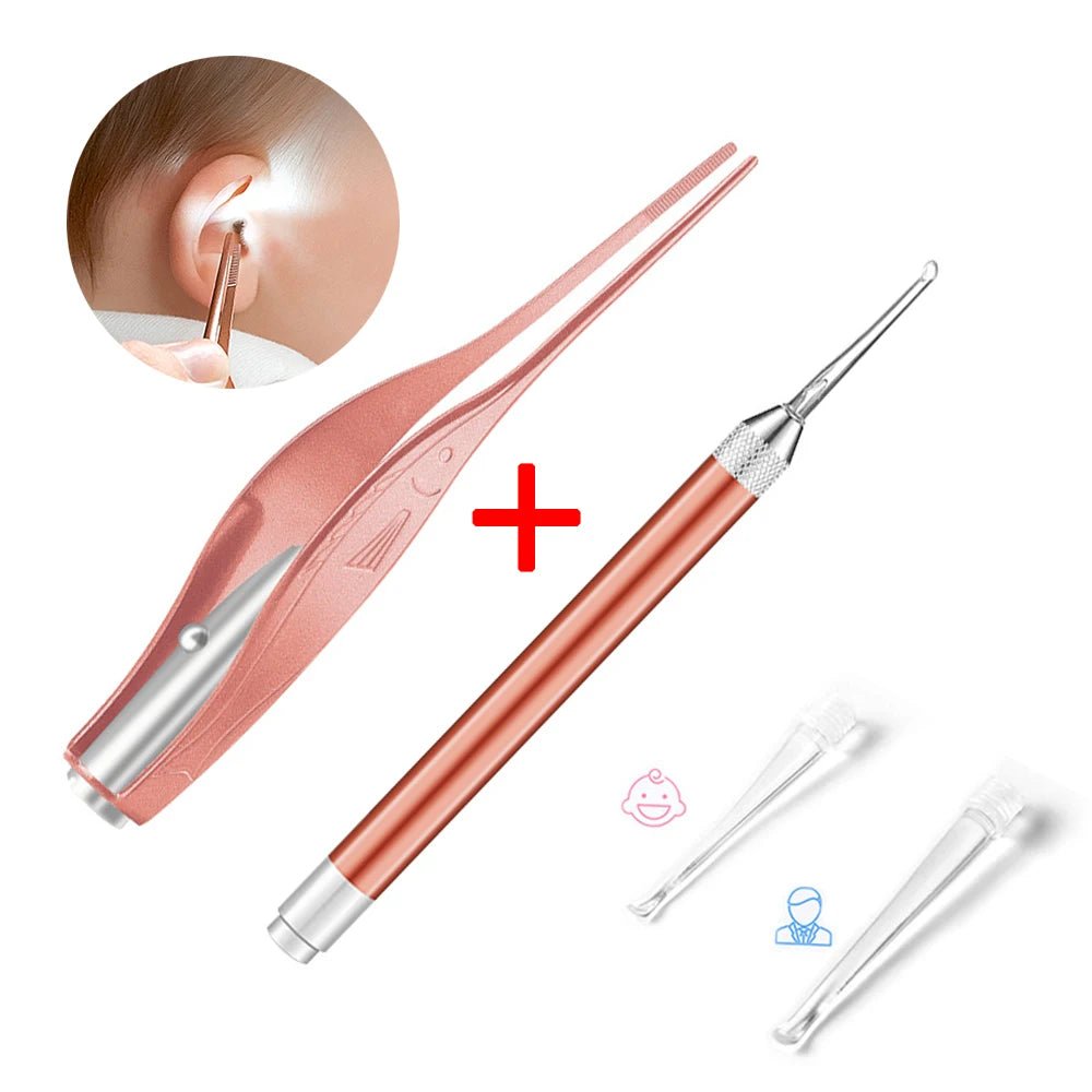 Baby Ear Cleaner Spoon LED Flash Light Ear Wax Curette Picker Visual Children Earpick Eer Wax Dig Remover Nose 2pc siliconespoon - ApolloX