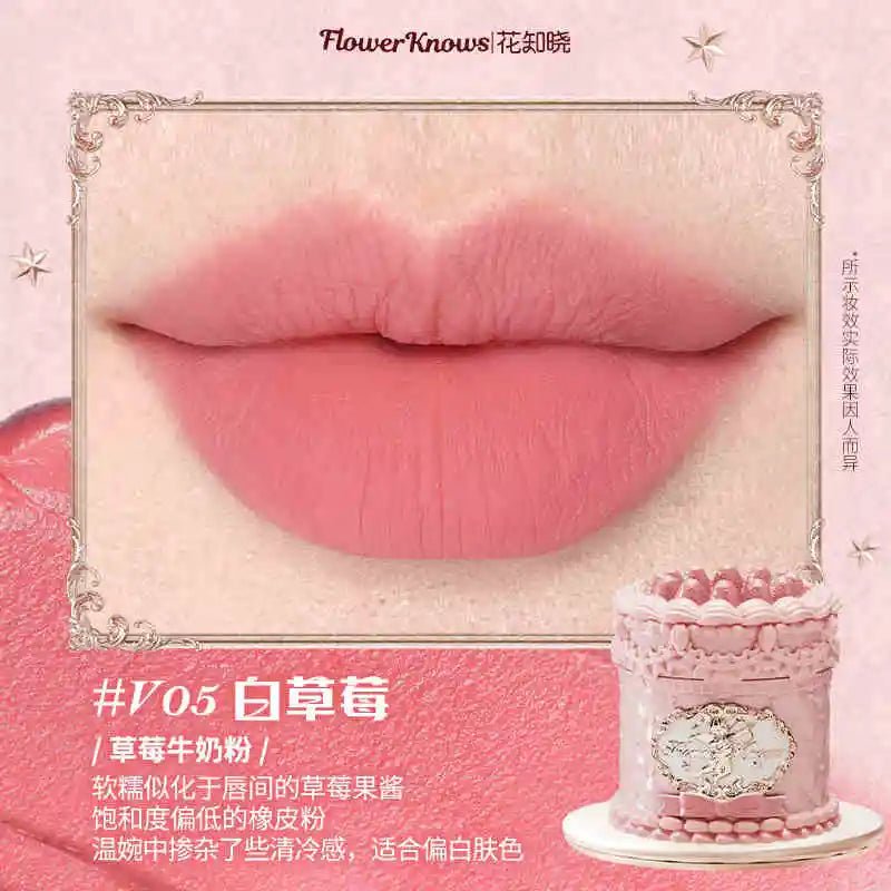 Flower Knows Strawberry Rococo Series Cloud Lip Cream Lip Gloss Long Lasting Velvet Lip Tint Lipstick for Women Cosmetic - ApolloX