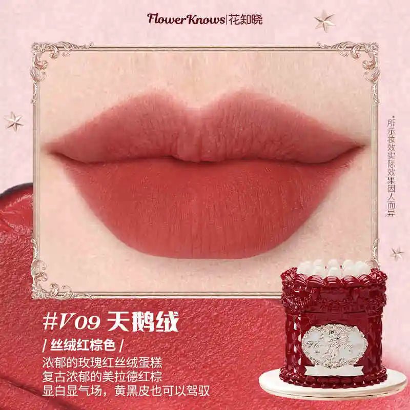 Flower Knows Strawberry Rococo Series Cloud Lip Cream Lip Gloss Long Lasting Velvet Lip Tint Lipstick for Women Cosmetic - ApolloX