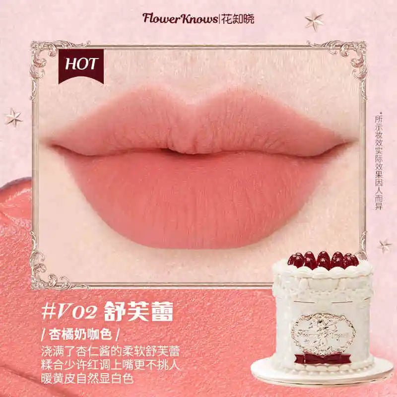 Flower Knows Strawberry Rococo Series Cloud Lip Cream Lip Gloss Long Lasting Velvet Lip Tint Lipstick for Women Cosmetic - ApolloX