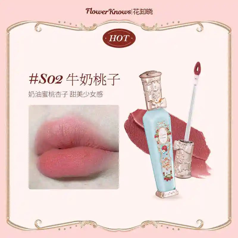Flower Knows Strawberry Rococo Series Cloud Lip Cream Lip Gloss Long Lasting Velvet Lip Tint Lipstick for Women Cosmetic - ApolloX