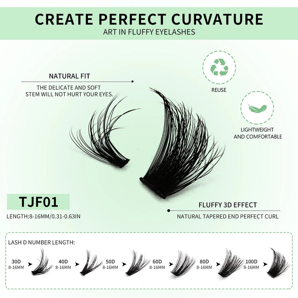 GROINNEYA DIY Lash Clusters Kit Mixed Tray Eyelash Extension Full Set Individual Lashes with Lash Bond&Seal and Tweezers Tool - ApolloX