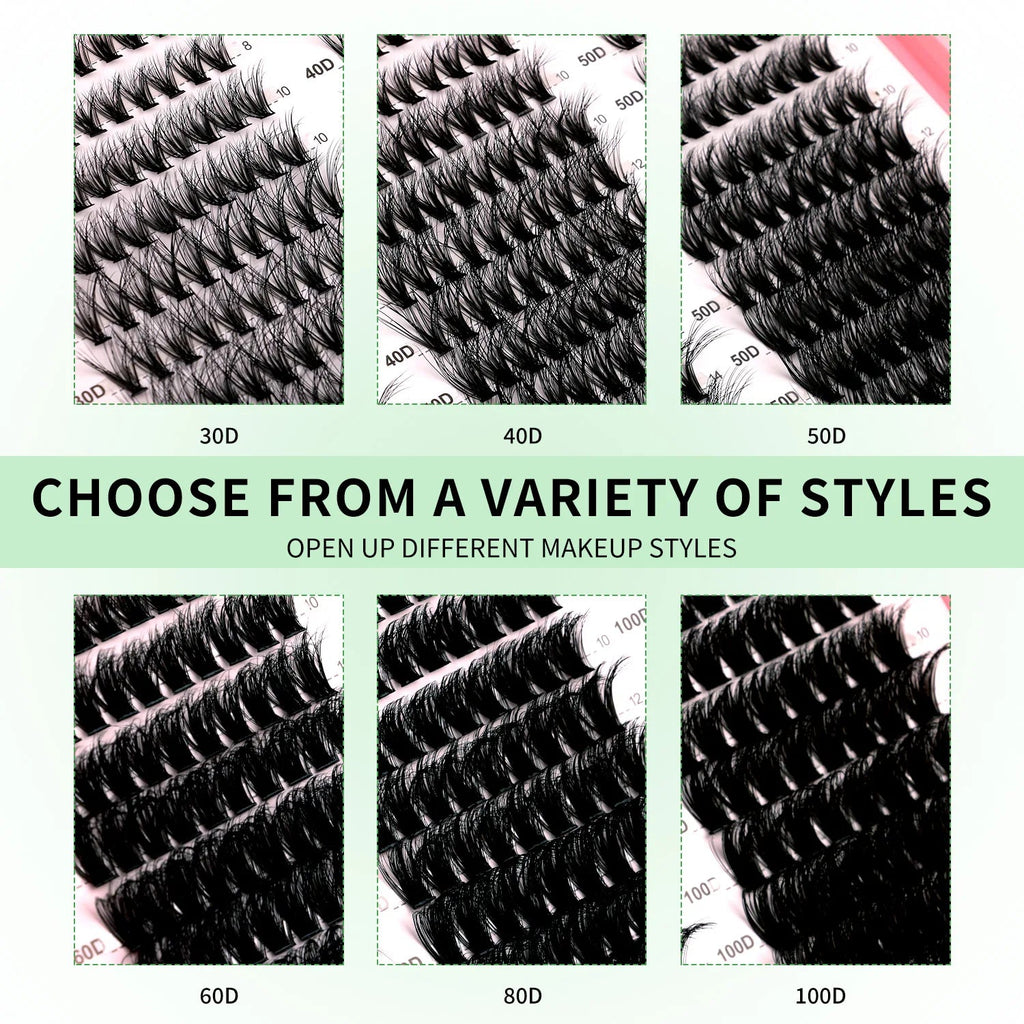 GROINNEYA DIY Lash Clusters Kit Mixed Tray Eyelash Extension Full Set Individual Lashes with Lash Bond&Seal and Tweezers Tool - ApolloX