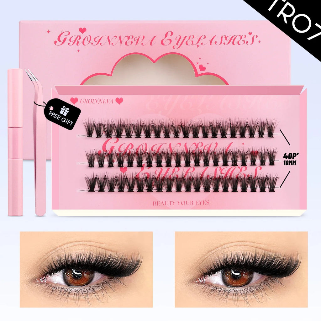 GROINNEYA DIY Lash Clusters Kit Mixed Tray Eyelash Extension Full Set Individual Lashes with Lash Bond&Seal and Tweezers Tool - ApolloX