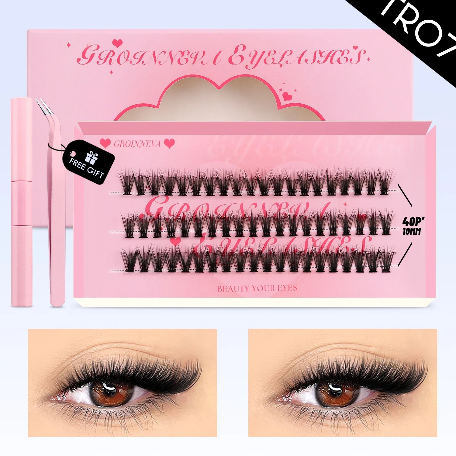 GROINNEYA DIY Lash Clusters Kit Mixed Tray Eyelash Extension Full Set Individual Lashes with Lash Bond&Seal and Tweezers Tool - ApolloX