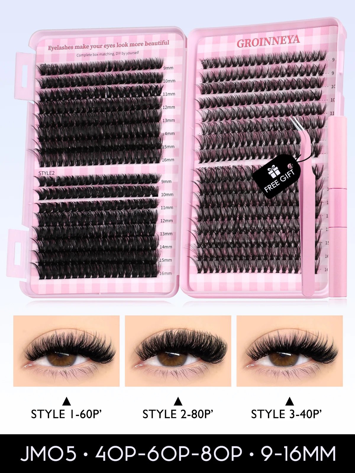 GROINNEYA Eyelash Clusters Kit Large capacity Wispy Individual Lashes Natural DIY Cluster Eyelash Extensions for Beginners - ApolloX