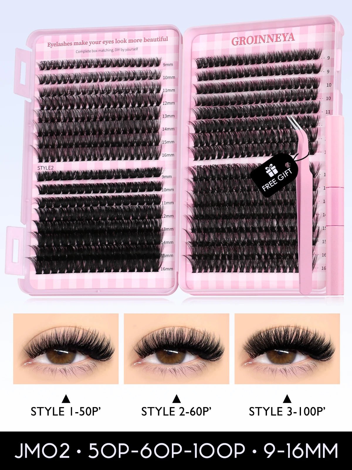 GROINNEYA Eyelash Clusters Kit Large capacity Wispy Individual Lashes Natural DIY Cluster Eyelash Extensions for Beginners - ApolloX