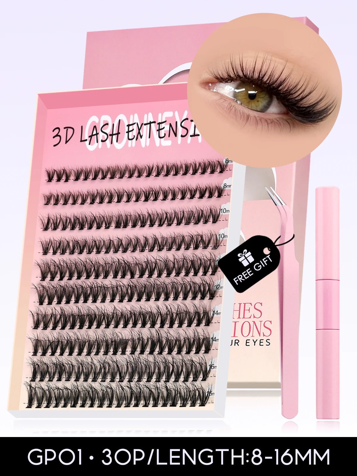 GROINNEYA Eyelash Clusters Kit Large capacity Wispy Individual Lashes Natural DIY Cluster Eyelash Extensions for Beginners - ApolloX