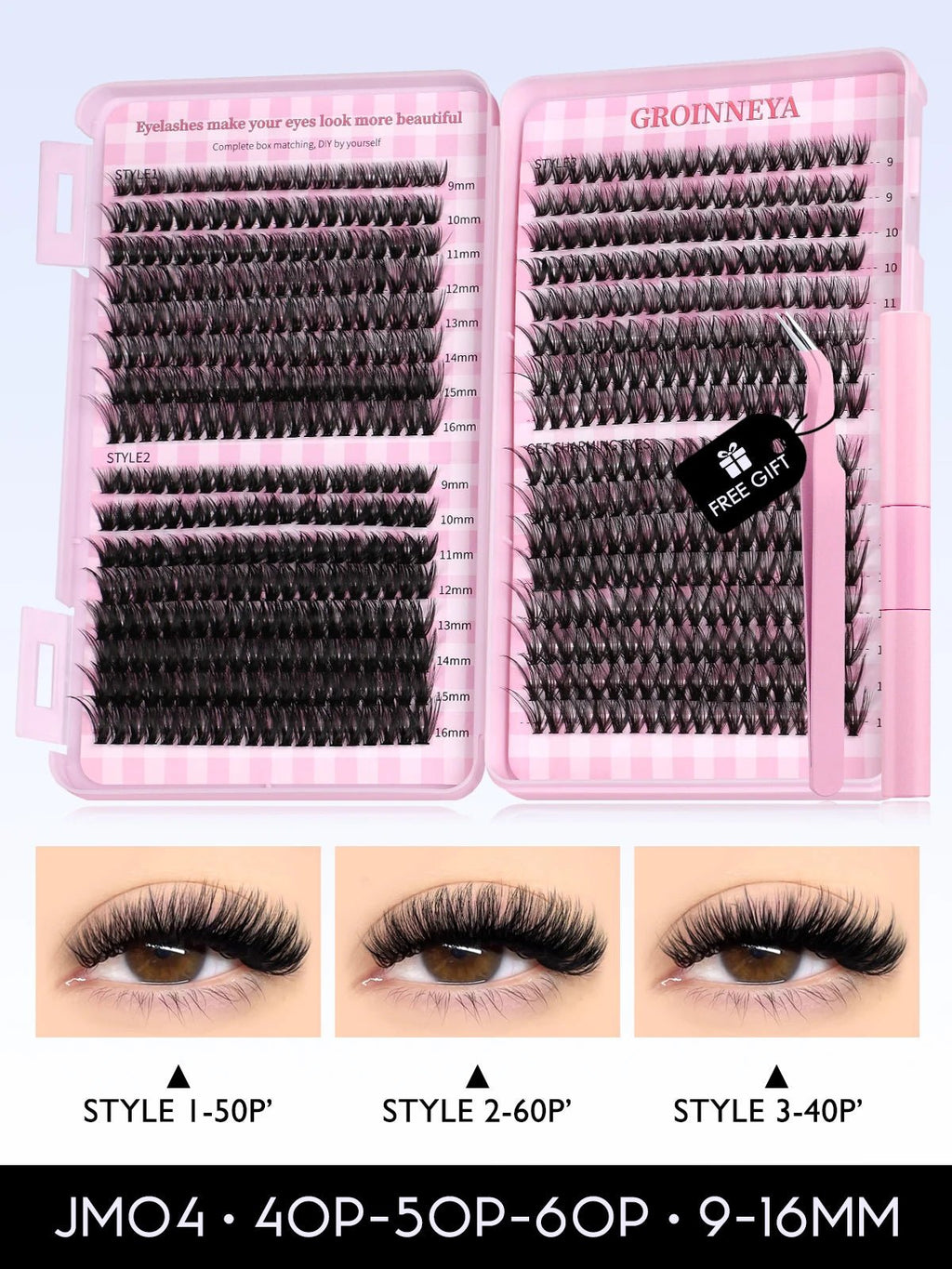 GROINNEYA Eyelash Clusters Kit Large capacity Wispy Individual Lashes Natural DIY Cluster Eyelash Extensions for Beginners - ApolloX