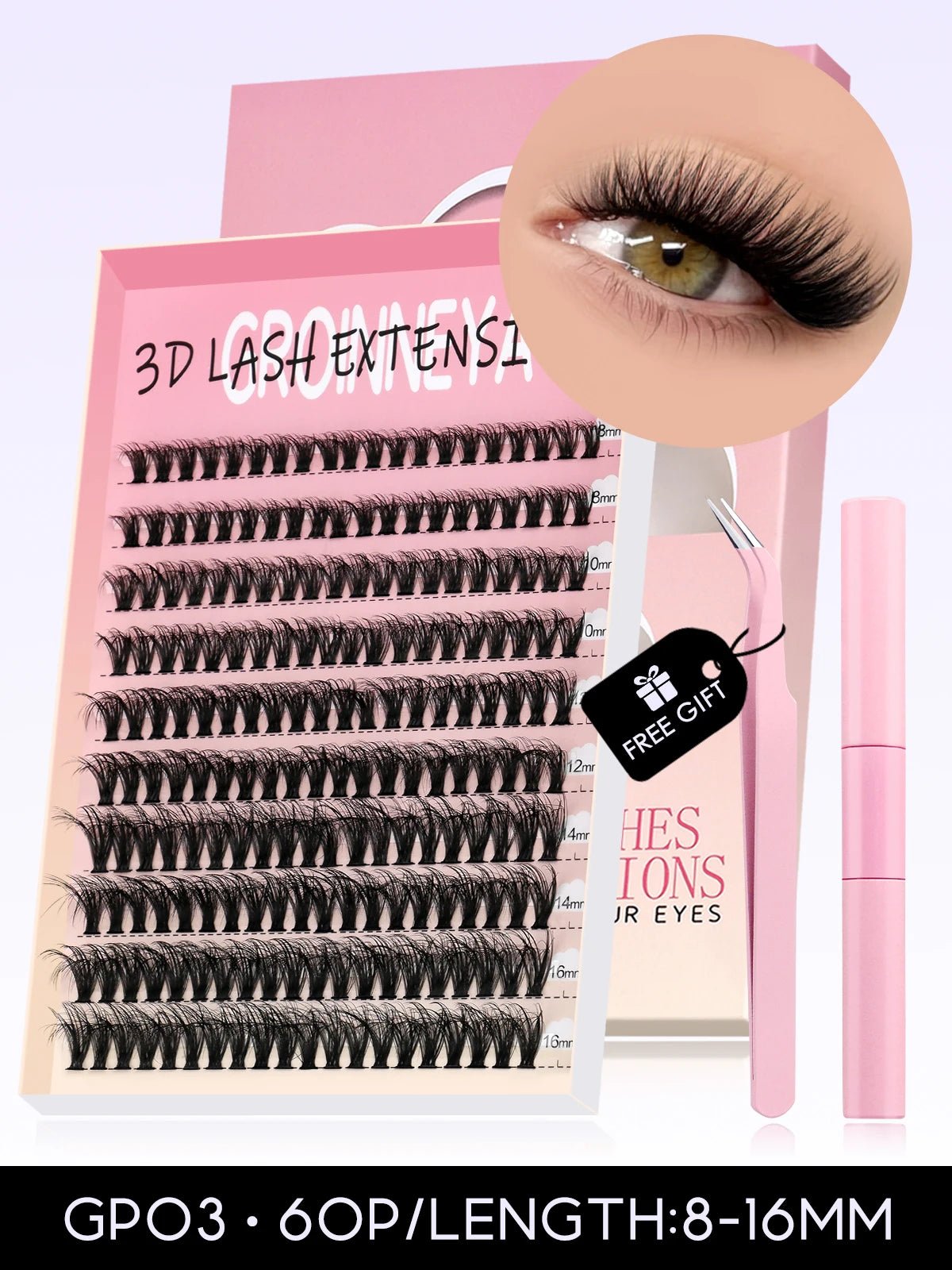 GROINNEYA Eyelash Clusters Kit Large capacity Wispy Individual Lashes Natural DIY Cluster Eyelash Extensions for Beginners - ApolloX