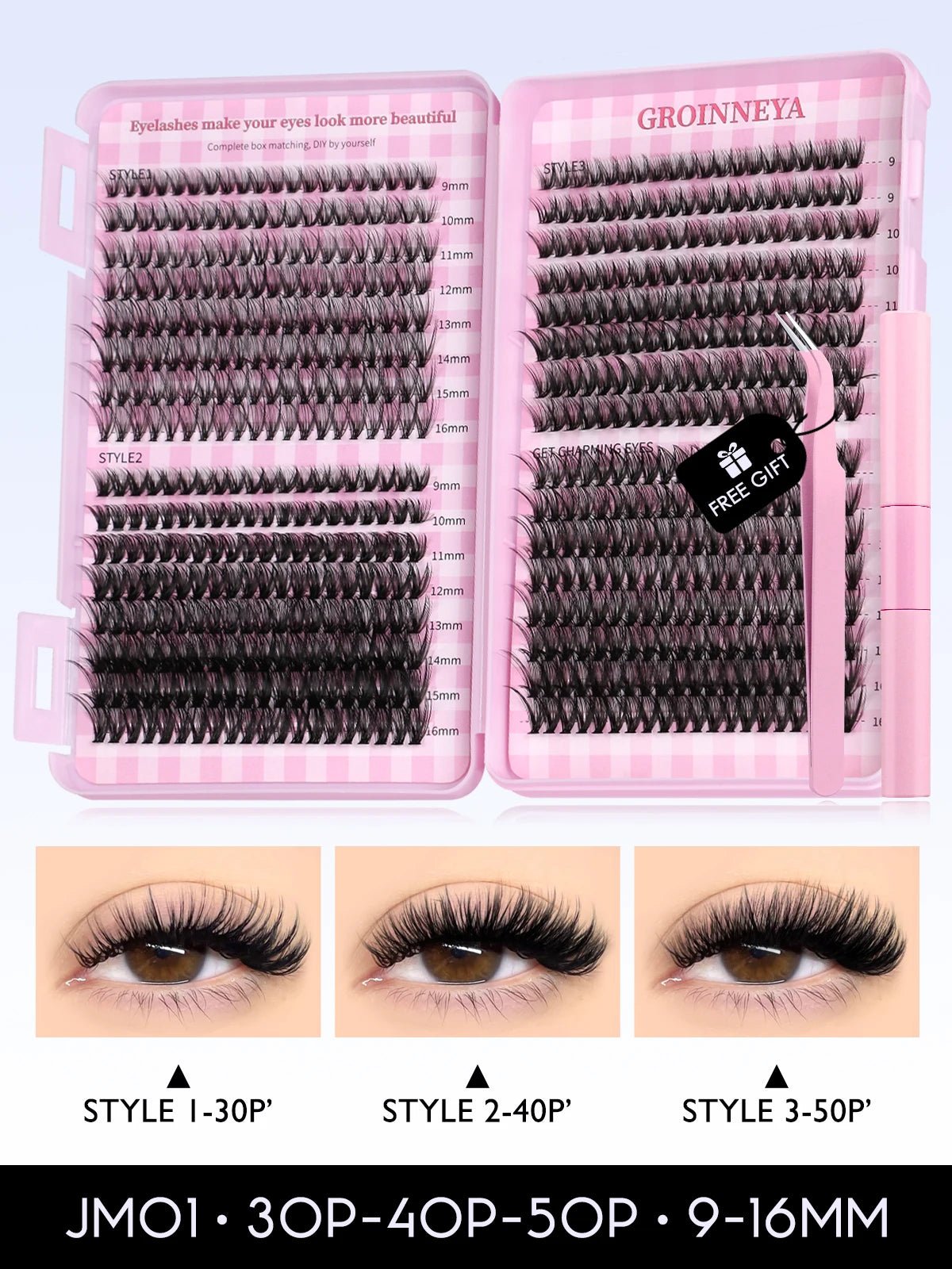 GROINNEYA Eyelash Clusters Kit Large capacity Wispy Individual Lashes Natural DIY Cluster Eyelash Extensions for Beginners - ApolloX