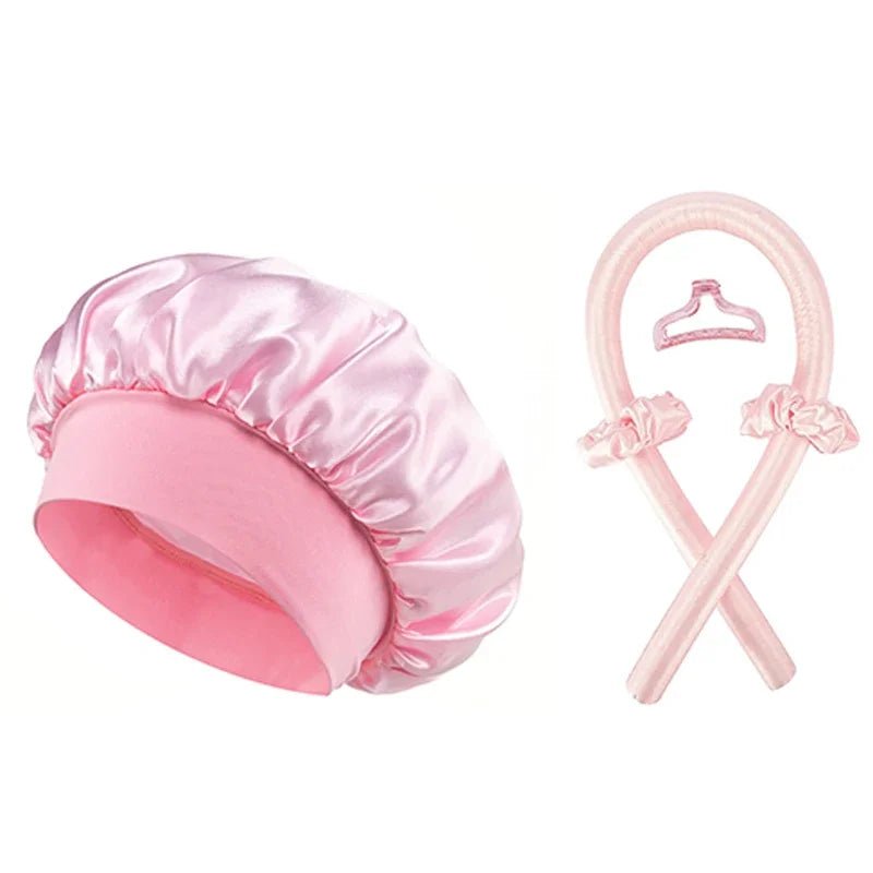 No Heat Hair Curler And Satin Sleeping Cap Set Heatless Hair Curling Headband Hair Claw Clip Hair Rings Soft Sleeping Hat Salon - ApolloX