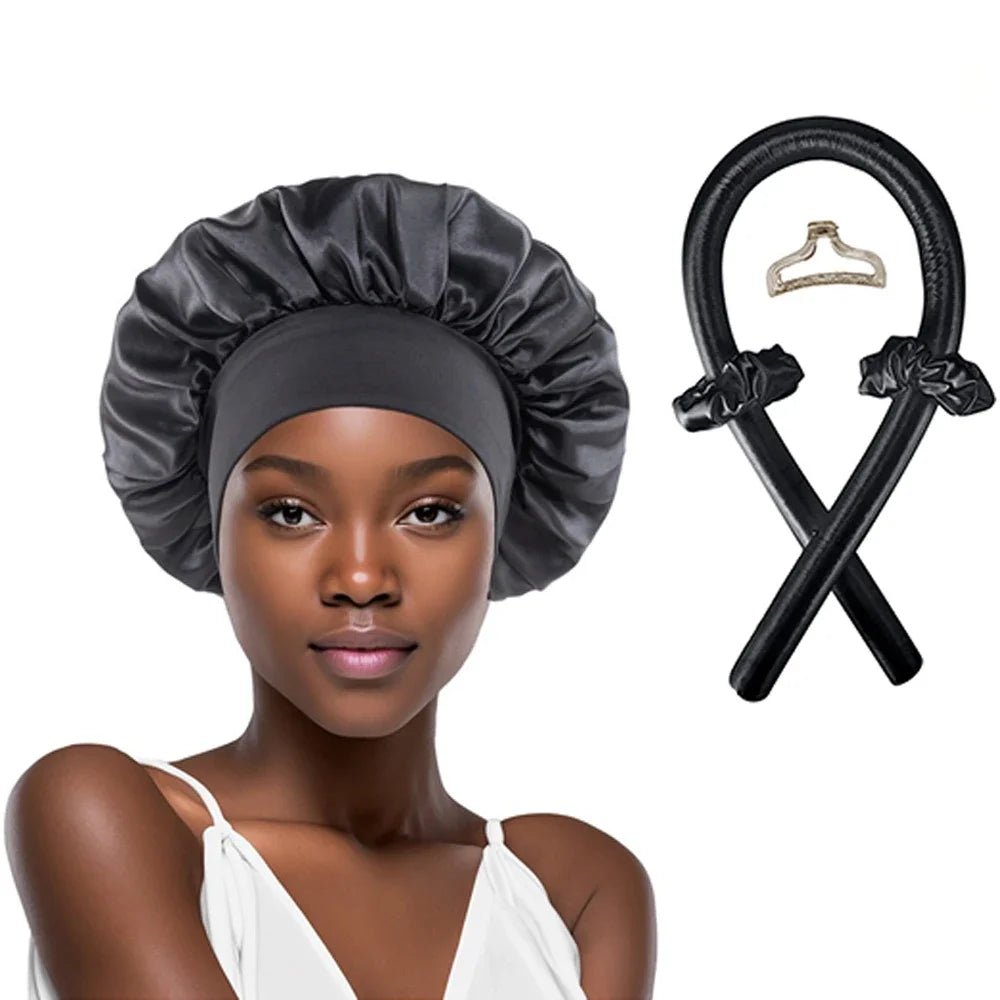 No Heat Hair Curler And Satin Sleeping Cap Set Heatless Hair Curling Headband Hair Claw Clip Hair Rings Soft Sleeping Hat Salon - ApolloX