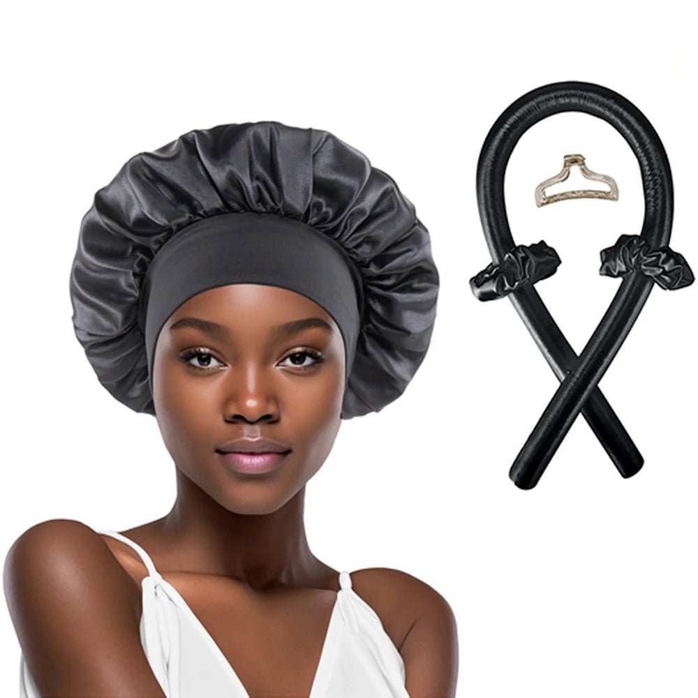 No Heat Hair Curler And Satin Sleeping Cap Set Heatless Hair Curling Headband Hair Claw Clip Hair Rings Soft Sleeping Hat Salon - ApolloX
