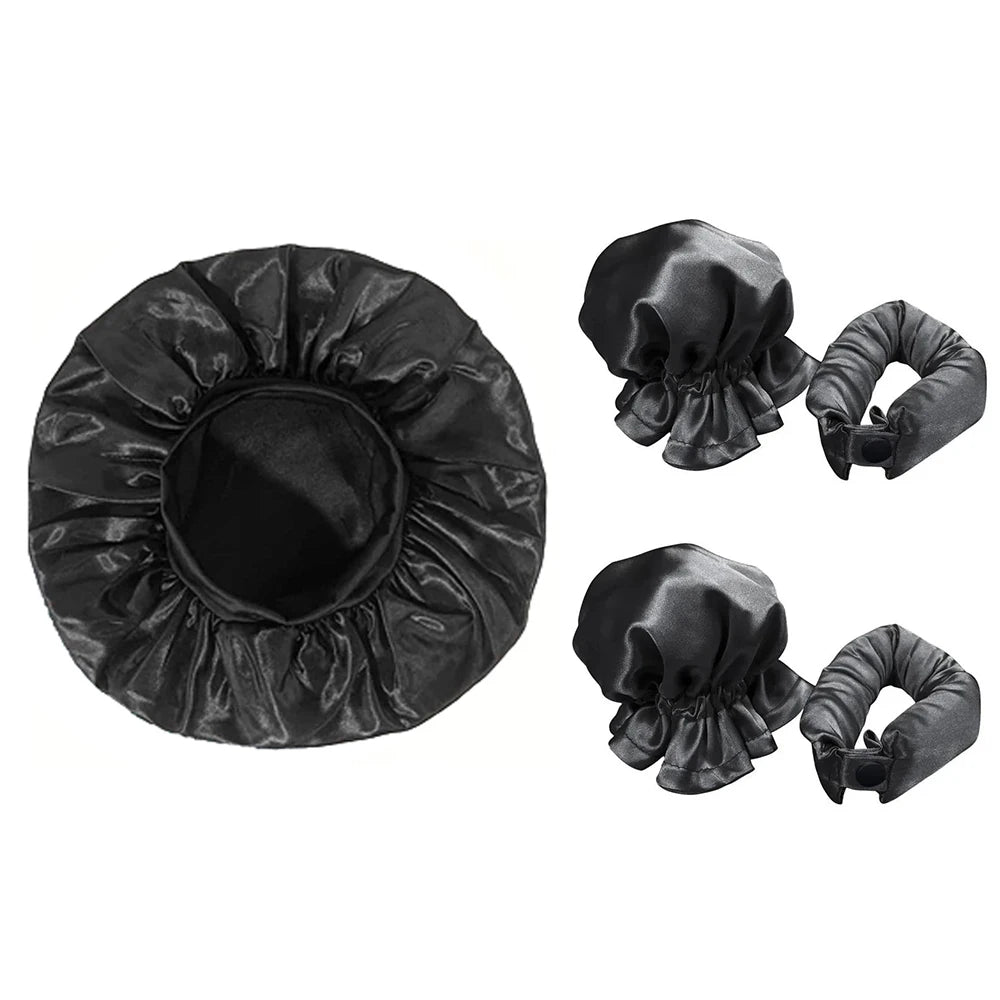 No Heat Hair Curler And Satin Sleeping Cap Set Heatless Hair Curling Headband Hair Claw Clip Hair Rings Soft Sleeping Hat Salon - ApolloX